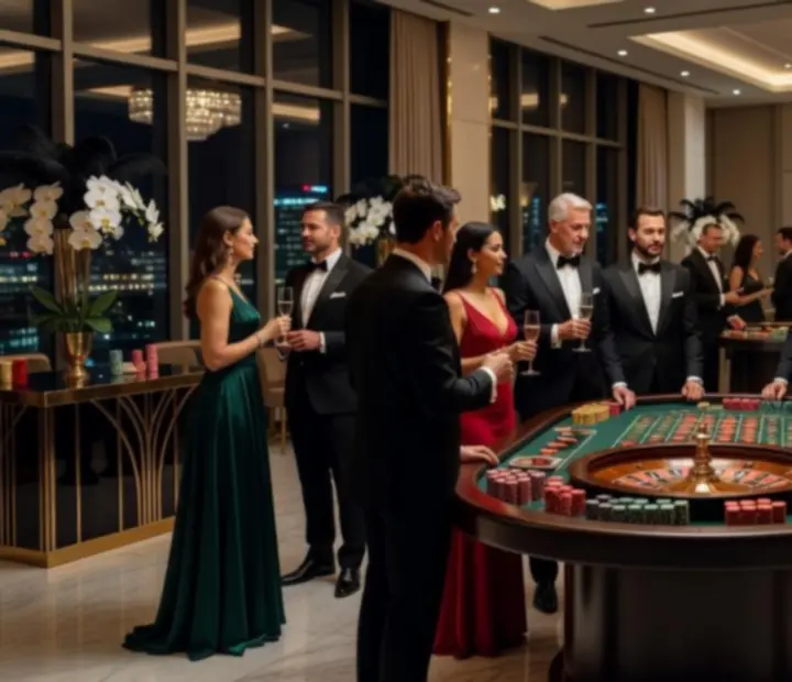 Nowoczesna ruletka podczas eleganckiego eventu z gośćmi wokół stołu